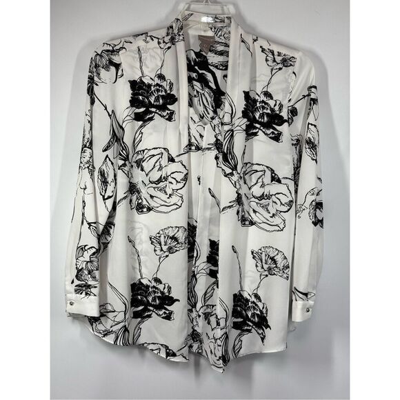 A16 - Chico's Bloom Sketch Scarf Front Pullover Long Sleeve Blouse Size 0/X Smal - Picture 1 of 10